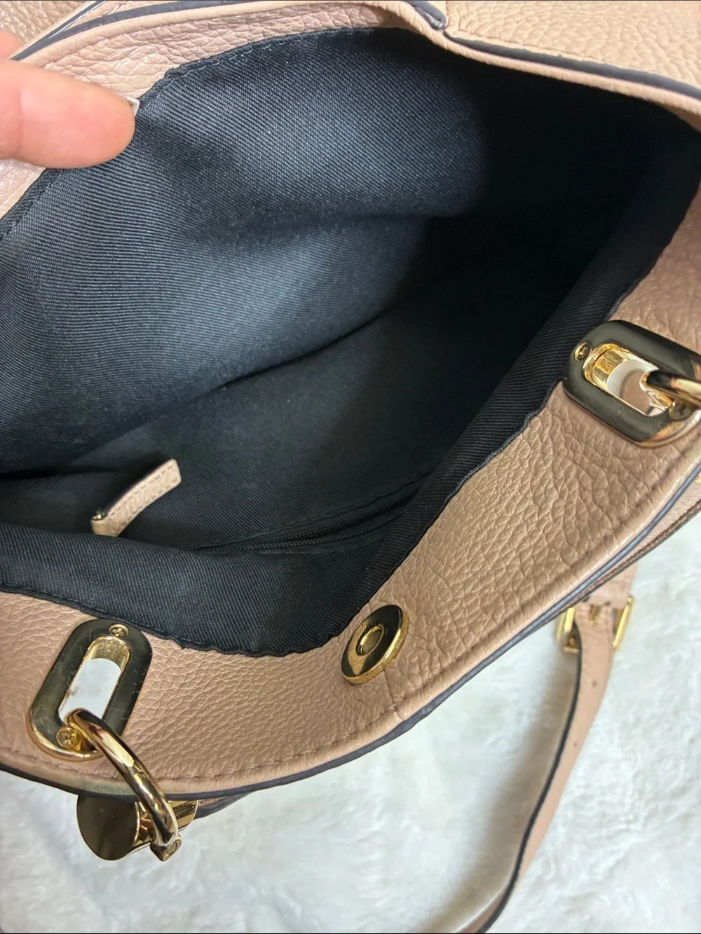 Vince Camuto Pebbled Leather Satchel in Dusty Taupe with Tassel